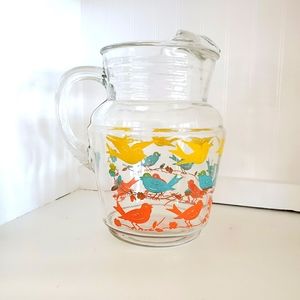 Vintage Clear Glass Pitcher Large Swallow Birds